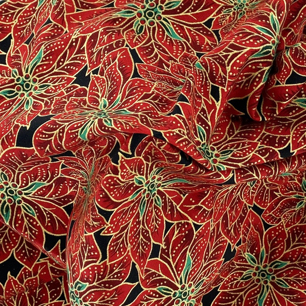 Coupon Tissu 50 Cm Poinsettia Doré Ex1106