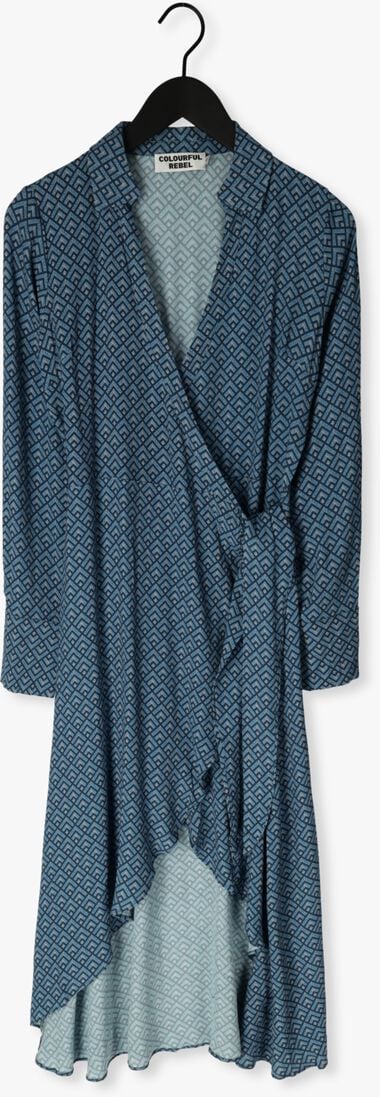 COLOURFUL REBEL blauwe colourful rebel midi jurk lea small geo wrap midi dress