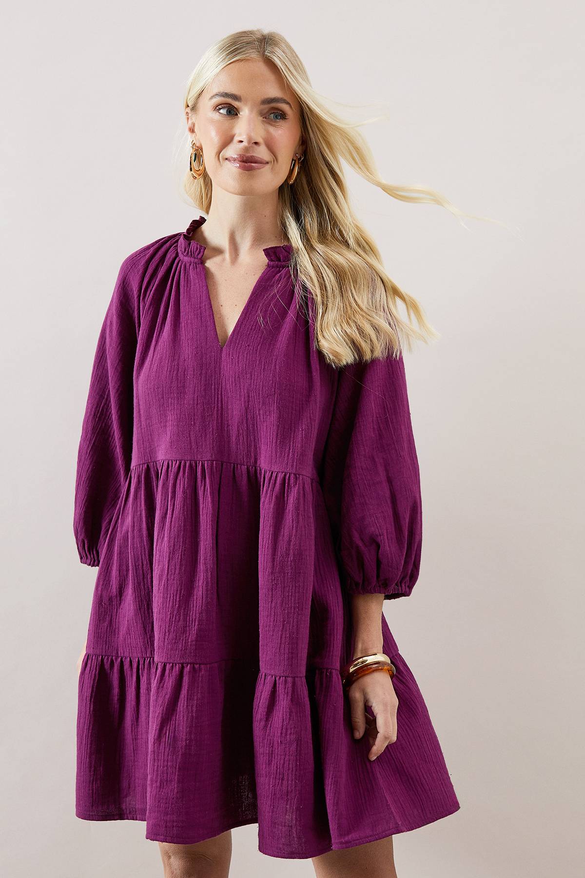 Wallis Robe Smock Étagée Texturée Petite