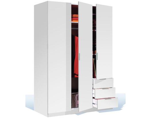 TERRE DE NUIT - Armoire 3 portes et 3 tiroirs blanc
