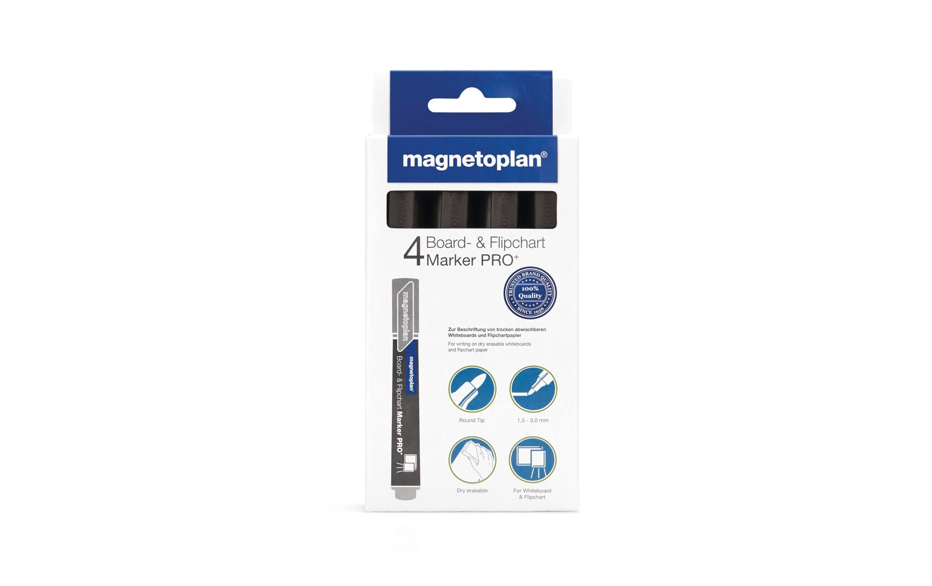 Flipchart-Marker Pro+ Schwarz, 4 StückMarker für trocken abwischbare Whiteboards, Glasboards und Flipchartpapier