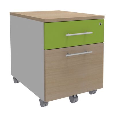Caisson mobile INEO JET UP Bureau Vallée - L43 x H56 x P60 cm - 2 Tiroirs dont 1 dossier suspendu - façade imitation chêne clair et anis