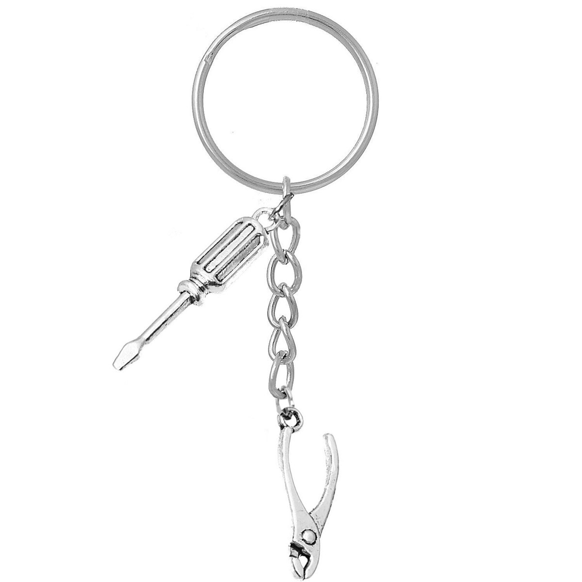 Porte-clés bricoleur outils pince tourne vis argenté
