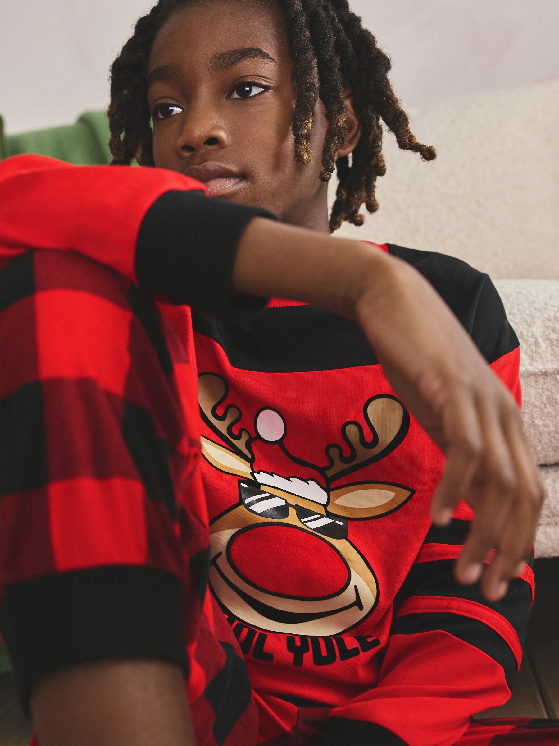 Red Check Reindeer - Enkele kerstpyjama (5-16jr)