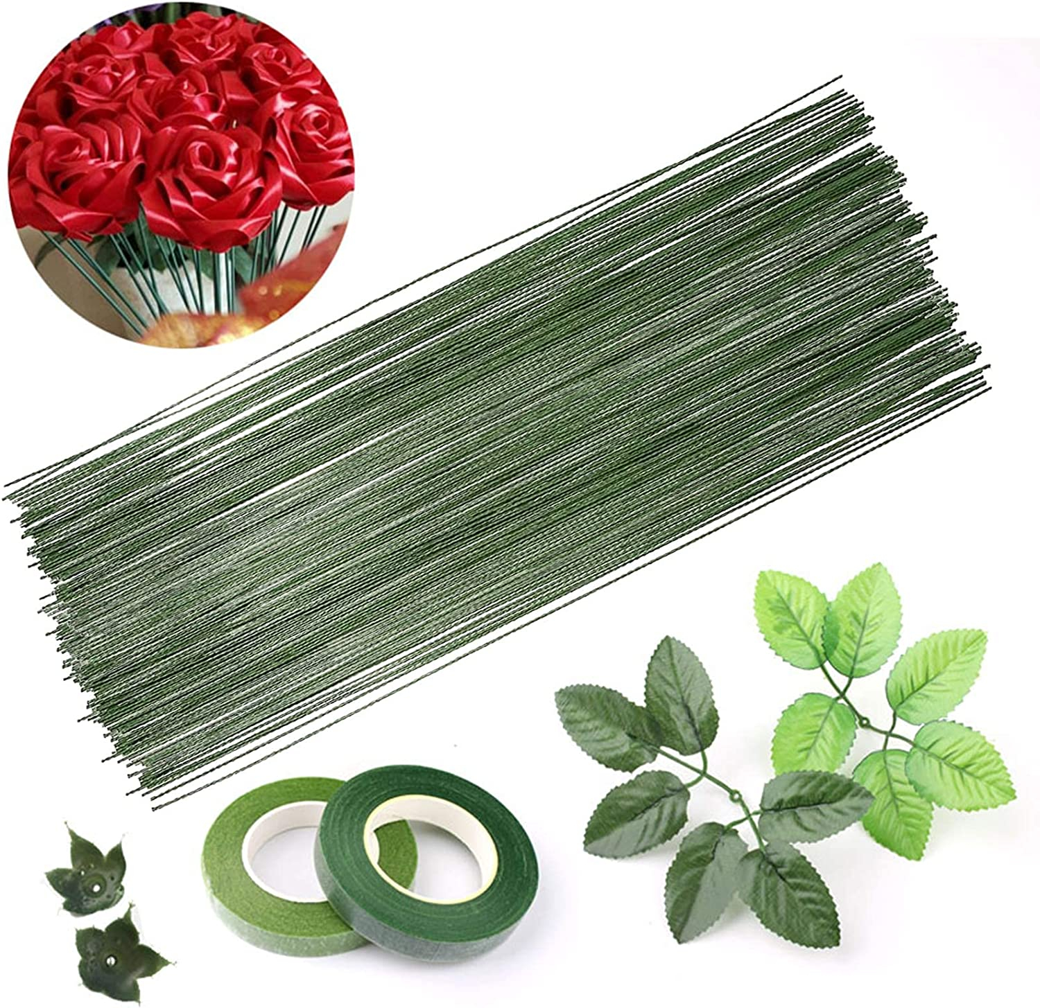 (100er Set) 36cm Blumenstiel Bastel Draht für DIY Deko Gesteck - Grün