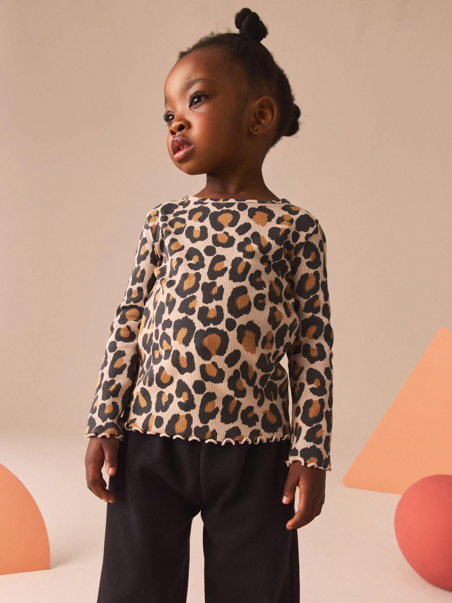 Animal luipaardprint - Geribbeld T-shirt met lange mouwen en katoengehalte (3 mnd-7 jr)