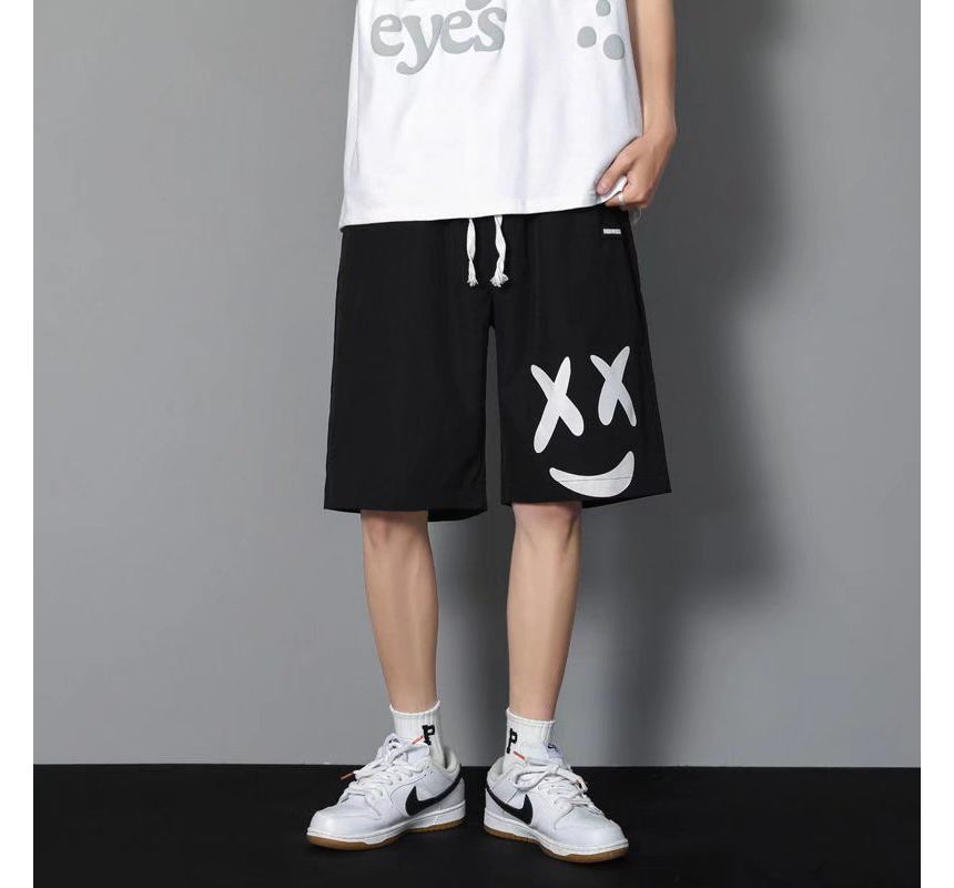 Cowpow - Mid Rise Smiley Face Print Shorts