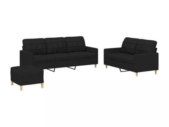 Ensemble de canapés 3 pièces avec coussins Noir Tissu