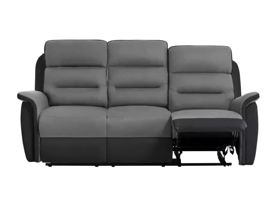 Canapé de Relaxation 3 places en Microfibre et Simili Léon - Gris et Noir - L191 x 94 x 100cm - Loungitude