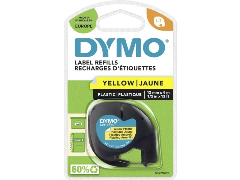 LabeltapeDYMO® LetraTAG 12mm x 4m gul plasttape