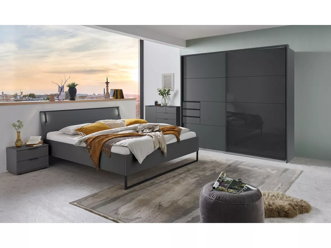 Chambre à coucher complète adulte ( lit adulte 180 x 200 cm + chevet+ commode de rangement + Armoire)
