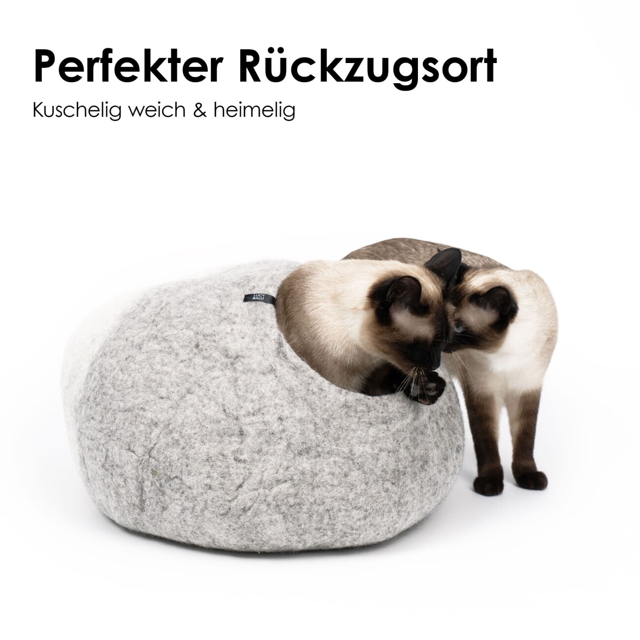 LucyBalu PEBBLE Katzenhöhle aus Filz grau/ weiß