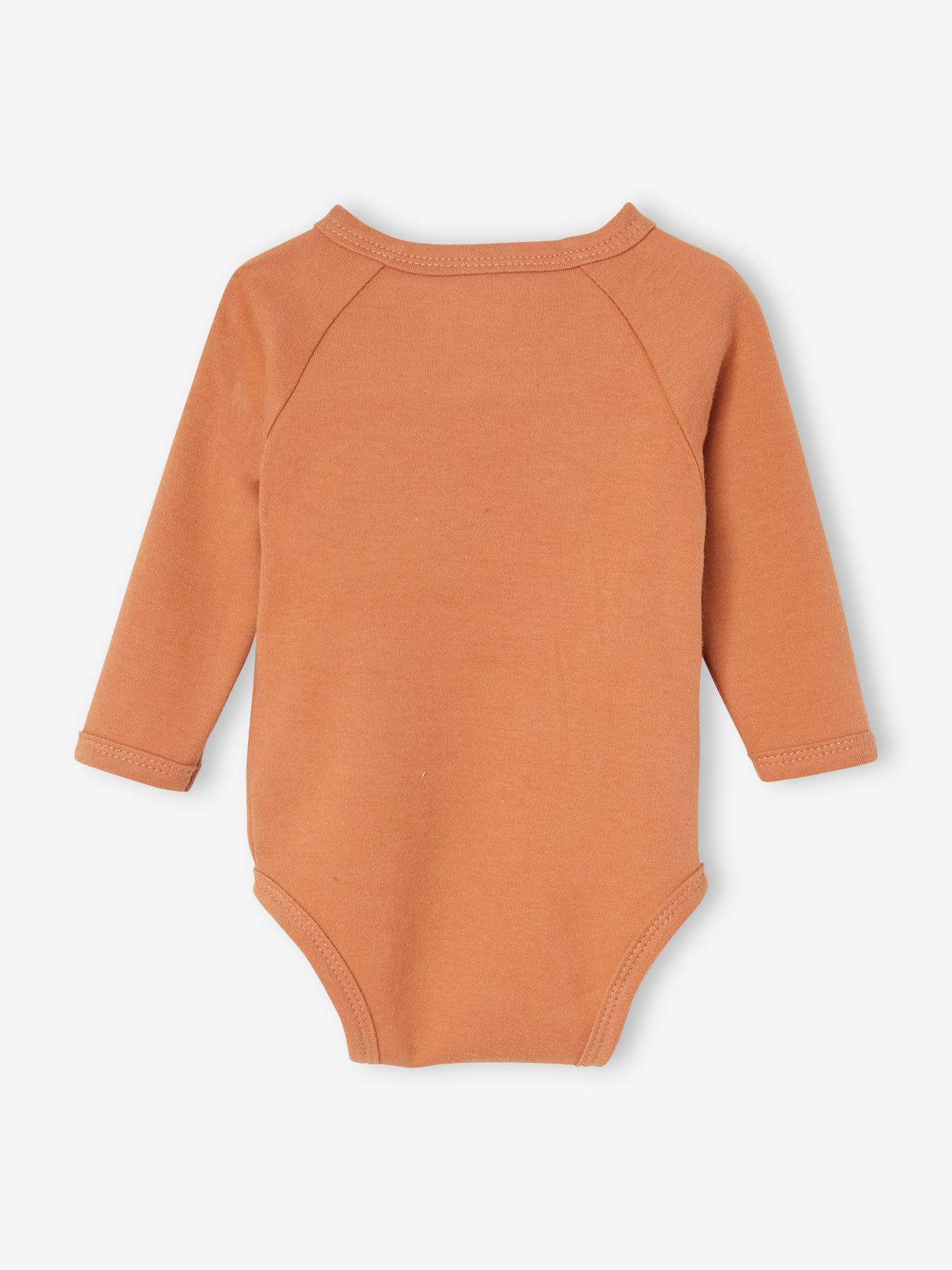 Conjunto com 2 bodies de manga comprida com abertura, tamanho médio para recém-nascido, marrom bicolor/multicolorido.