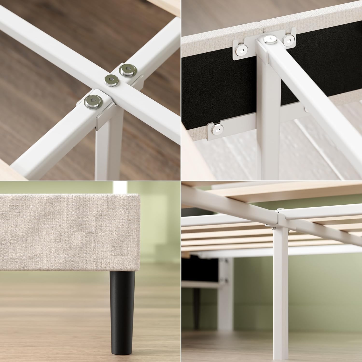 Zinus Piper Polsterbett 180x200 cm mit Kopfteil - 30 cm Hohes Bett 180x200 mit Lattenrost aus Holz - Kompakte Verpackung & Einfache Montage - Cremeweiß