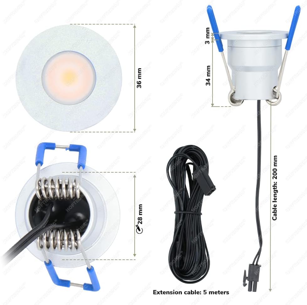 HOFTRONIC Milano - 6er Mini LED Einbaustrahler 12V Edelstahl - Smart Home - WiFi + Bluetooth - IP65 Wasserdicht Dimmbar - 2700K Warmweiß - Google Home, Alexa & Siri - für Terrassendach & Bad