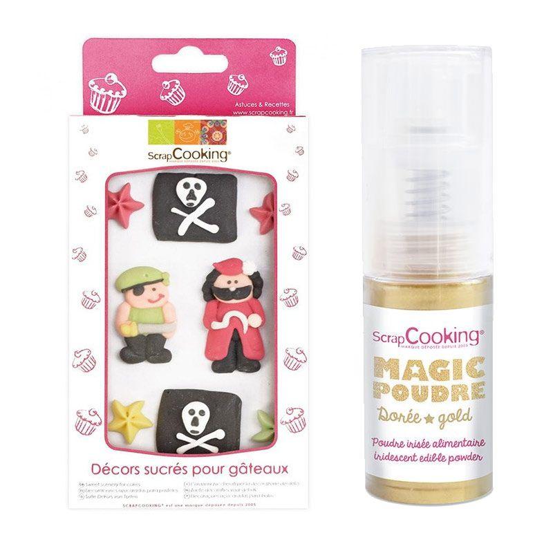 Décors sucrés Pirate + Poudre alimentaire irisée dorée Scrapcooking
