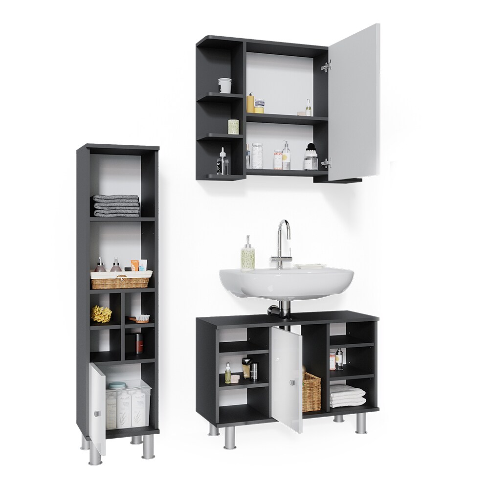 Vicco Badmöbel Set 3tlg Fynn Spiegelschrank Waschbeckenunterschrank Hochschrank