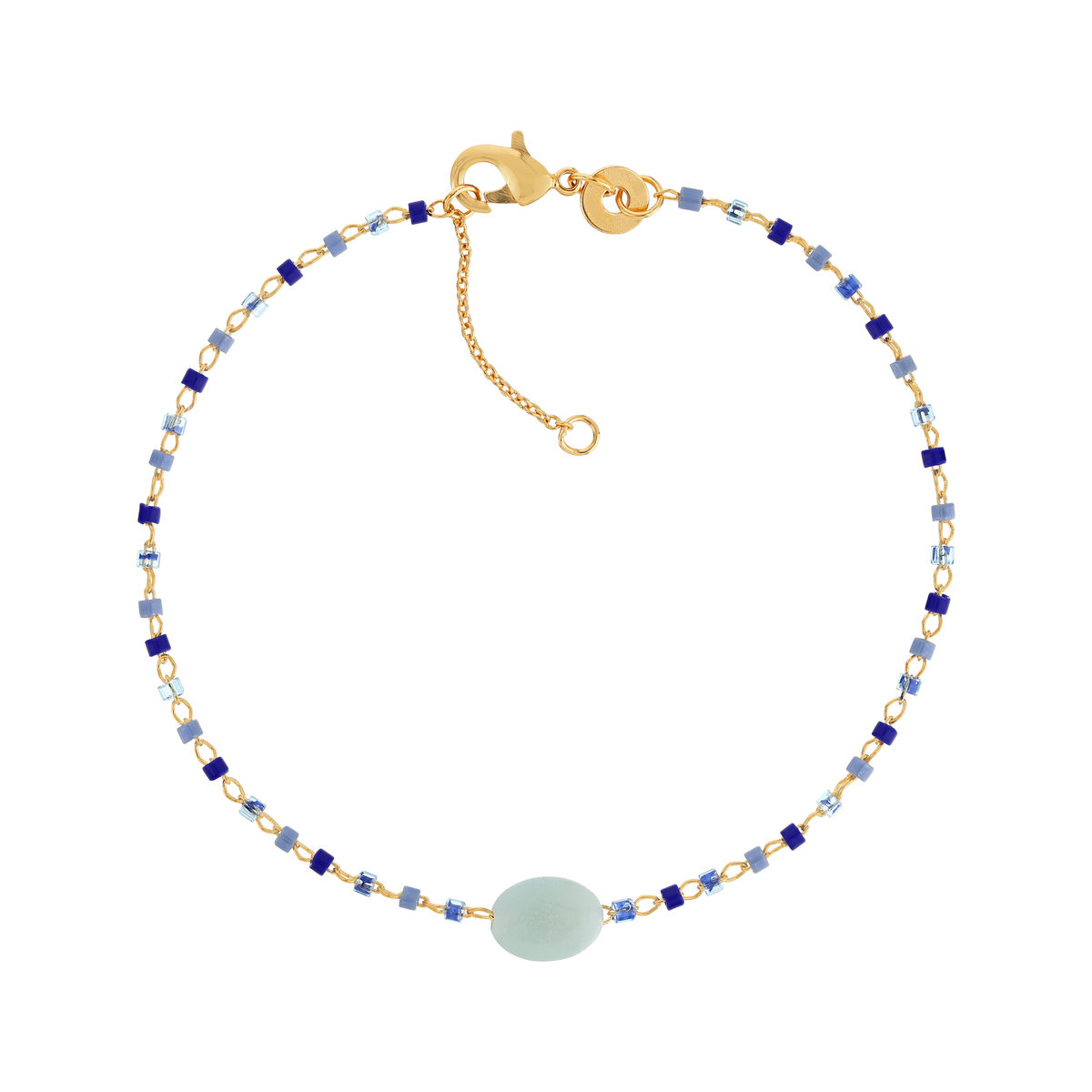 Bracelet plaqué or jaune amazonite perles rocaille 20 cm