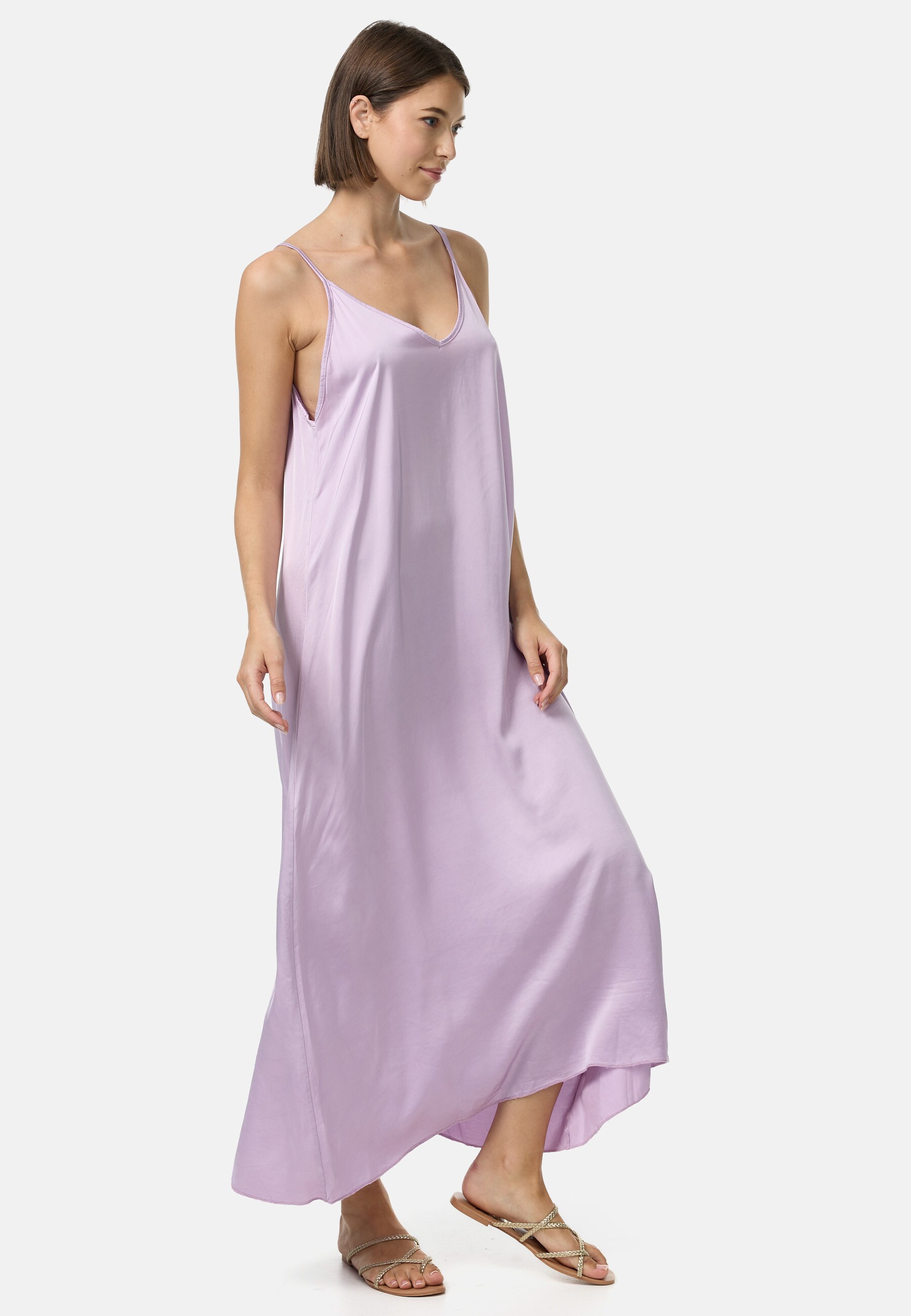 PM SELECTED Damen Elegantes Satin Maxikleid mit Anteil an echter Seide in Einheitsgröße PM56