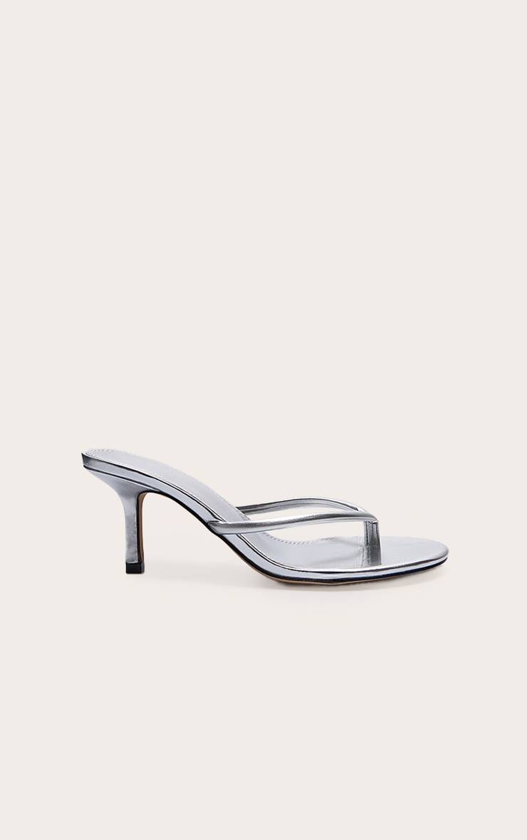 Argenté Mules À Talon En Synthétiquecuir Avec Bride Entre Les Orteils