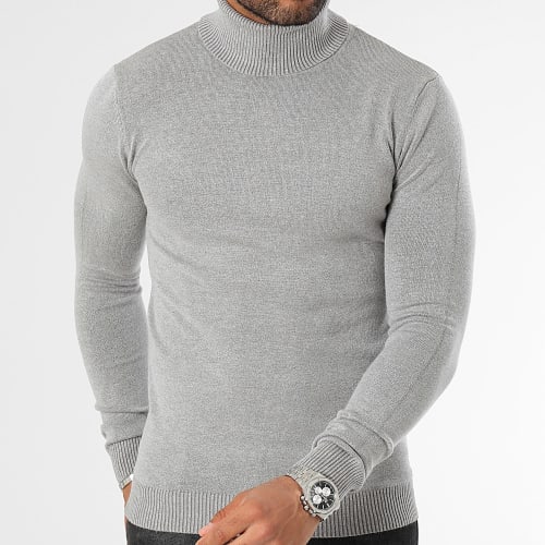 Pull Col Roulé Gris Chiné