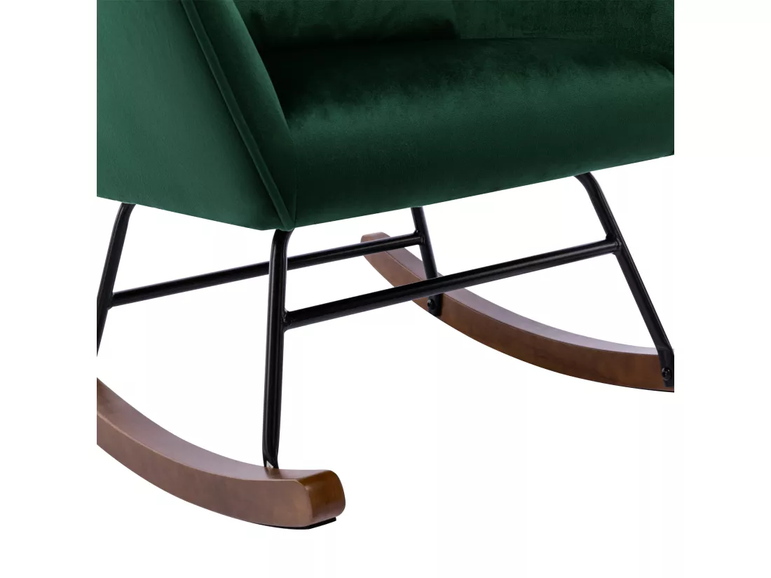 Fauteuil à Bascule en Velours Rembourré avec Support Lombaire, Fauteuil Allaitement à Bascule pour Salon, Chambre d'enfant, Vert Foncé