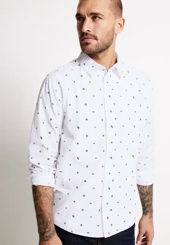 Popeline Hemd mit Print - broken white