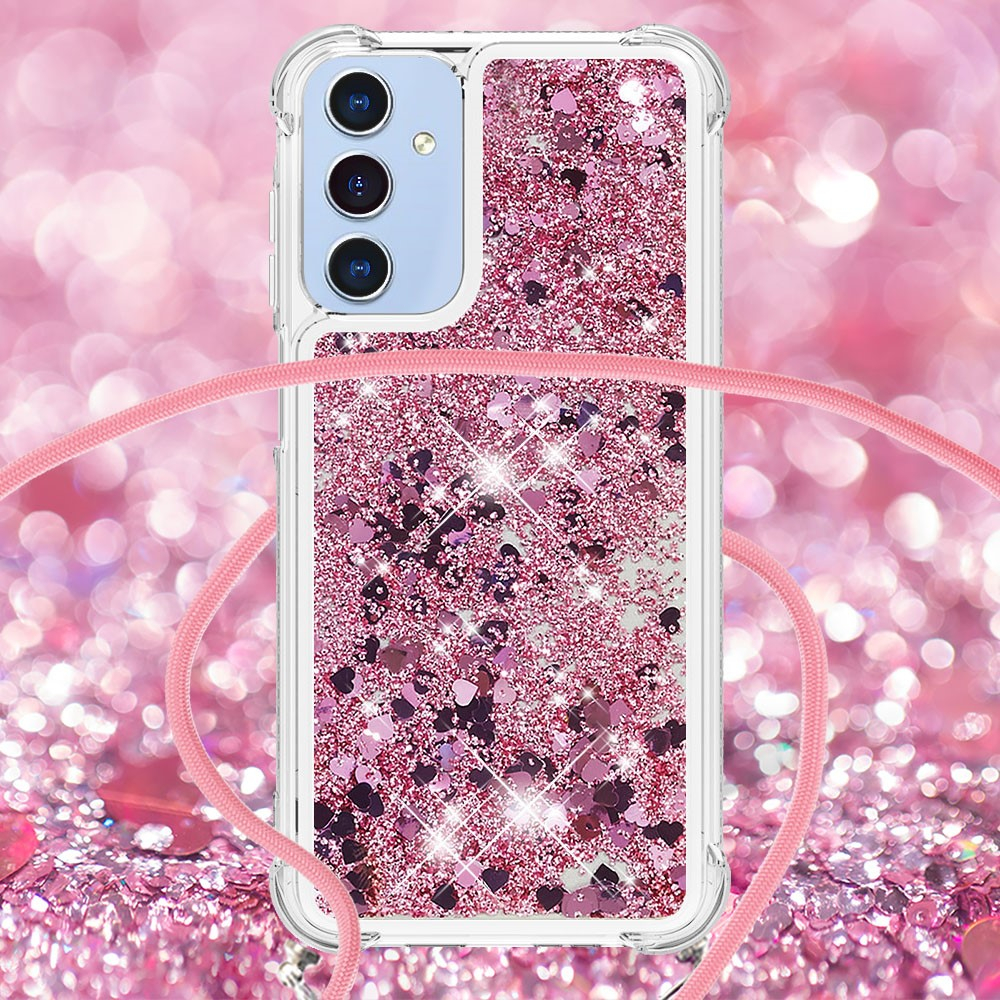 Samsung Galaxy A15 Necklace Gummi Hülle Liquid Glitzer   Handykette (130cm) - Roségold