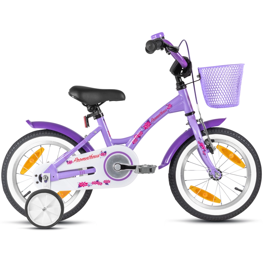 PROMETHEUS BICYCLES® Kinderfahrrad 14 , Violett-Weiß mit Stützrädern