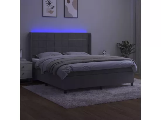 Sommier tapissier matelas et LED Gris clair 160x200 cm Velours