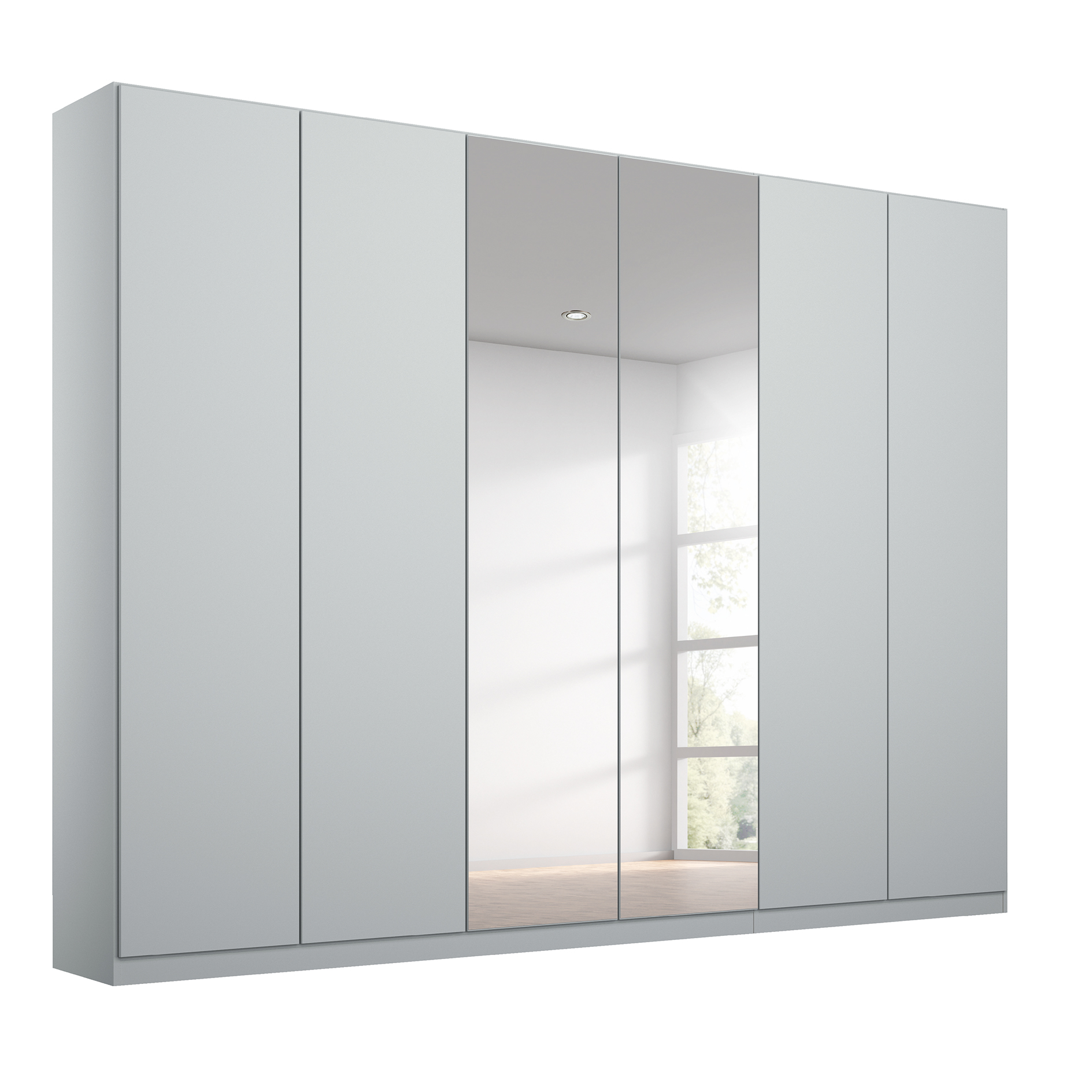 Drehtürenschrank - seidengrau - Kristallglasspiegel - 6-türig - 271x229 cm