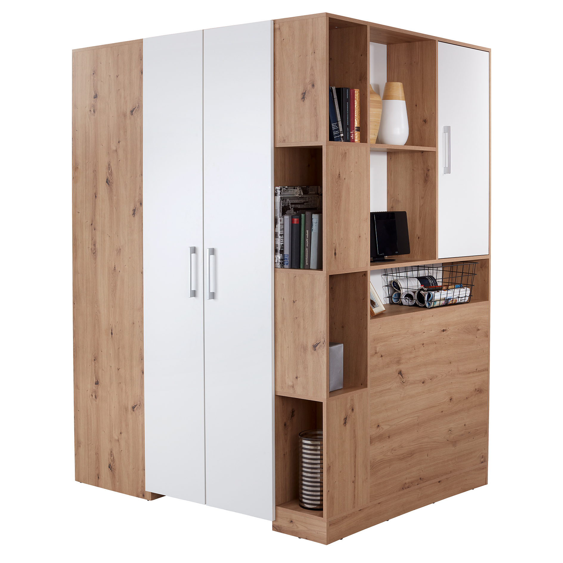 Eckschrank - Artisan Eiche-alpinweiß - begehbar