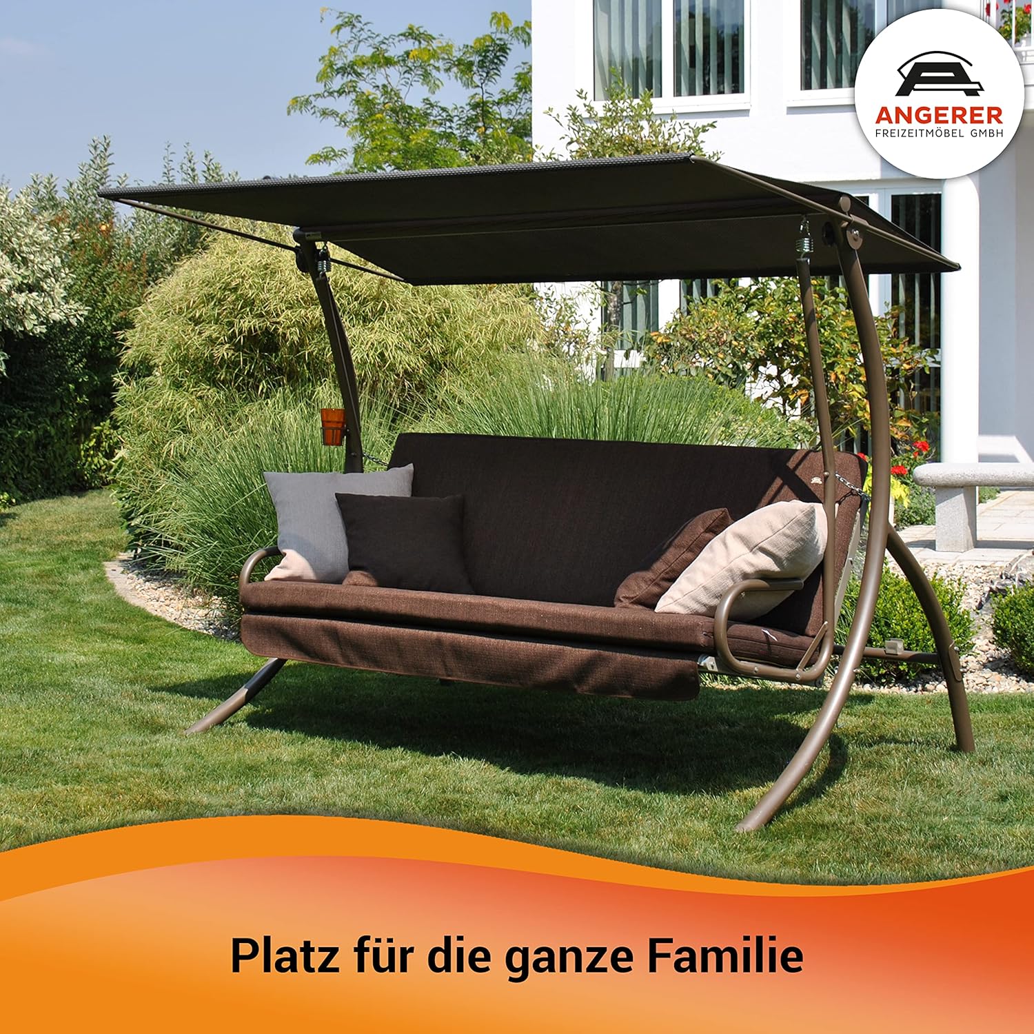 Angerer Hollywoodschaukel Drift Smart – Schaukel zum Sitzen, Liegen & Entspannen, inkl. Bett-Funktion, einfache Montage, Made in Germany, hochwertiger Stoff, Olive