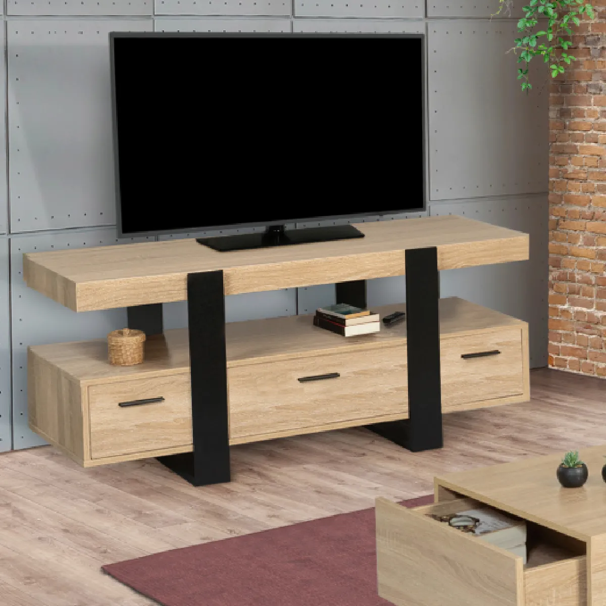 Idmarket MARKET Meuble TV PHOENIX - Bois et Noir