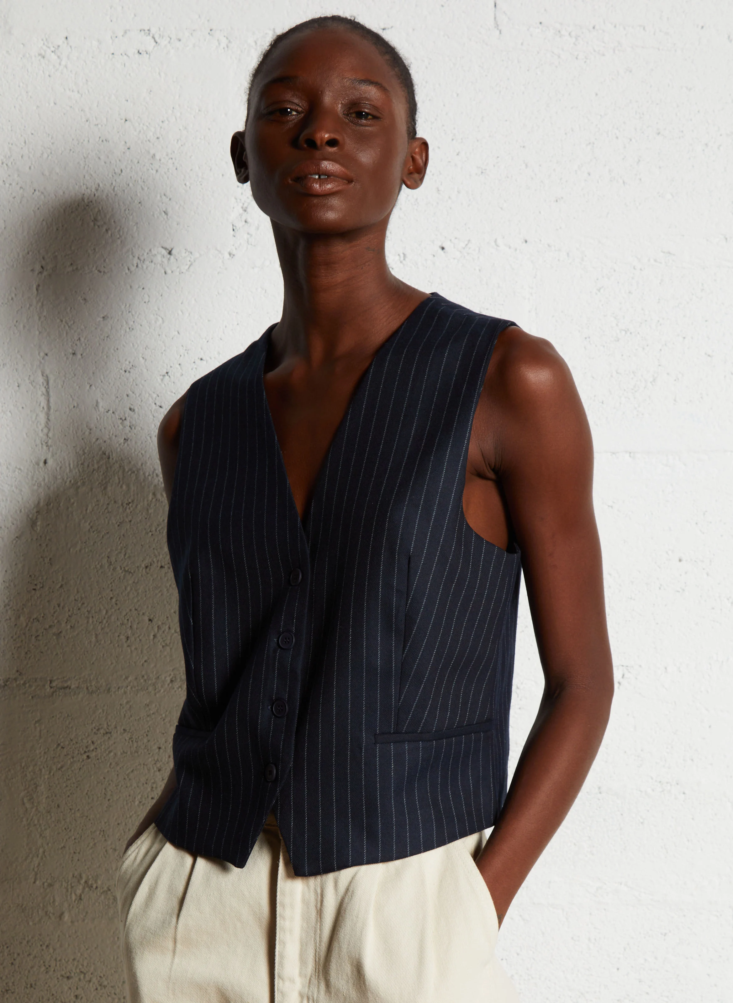 GREENWICH - Veste sans manches rayée| Bleu