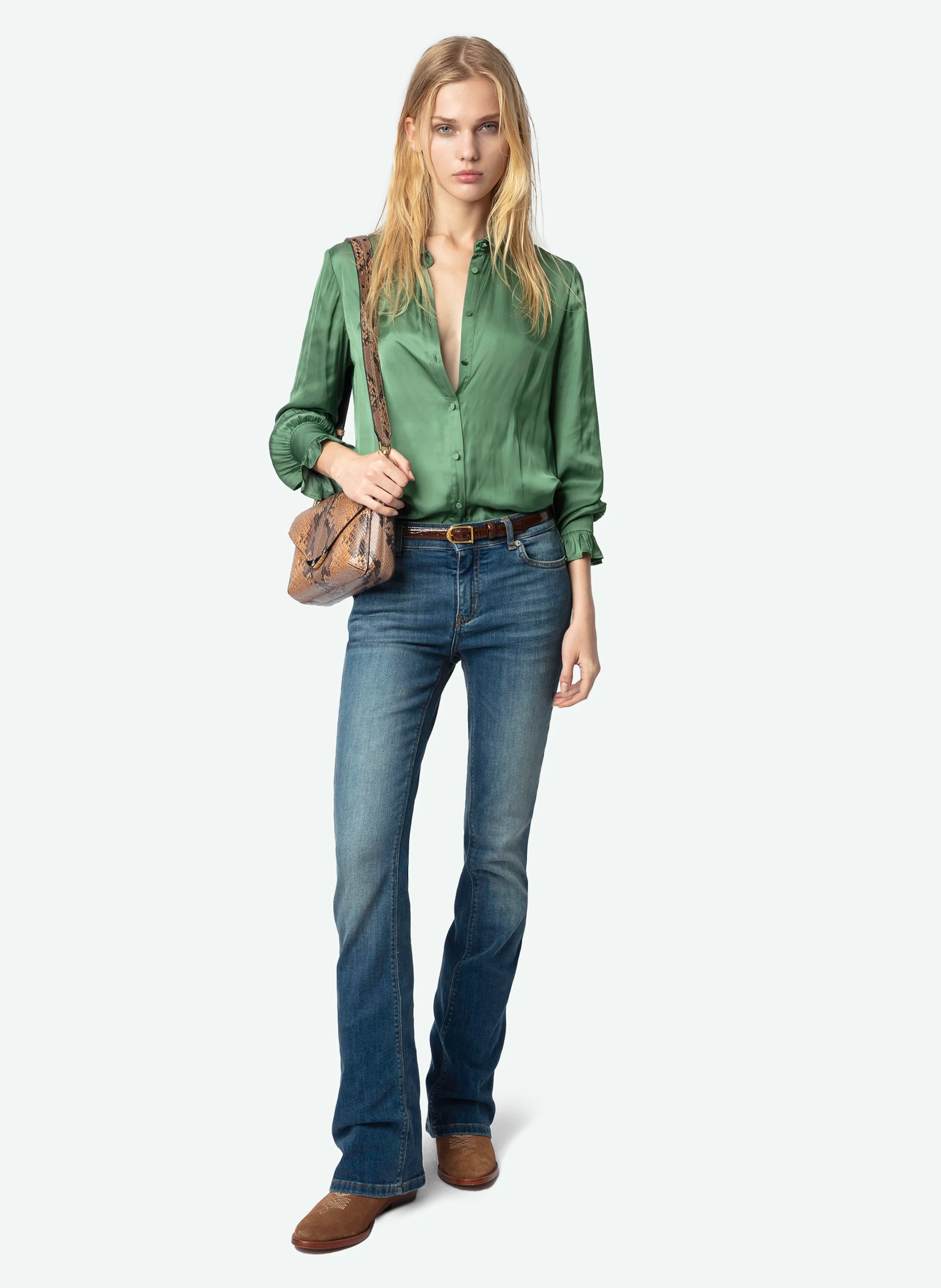 THELY - Chemise droite satinée| Vert