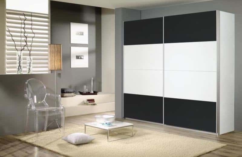 Schwebetürenschrank - alpinweiß-grau metallic - 226 cm