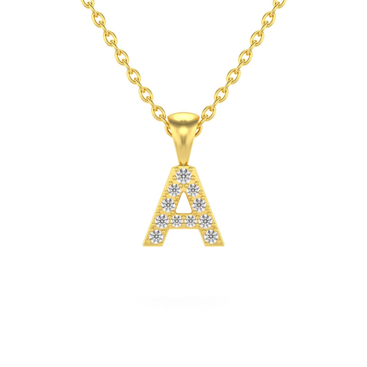 Collier Pendentif ADEN Lettre A Or 750 Jaune Diamant Chaine Or 750 incluse 0.72grs