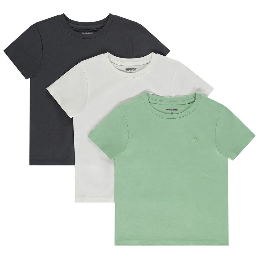 Lot de 3 t-shirts manches courtes puff print palmier pour garçon - Ecru