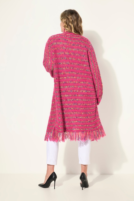 Long-Strickjacke, Straight Fit, Fransensaum
