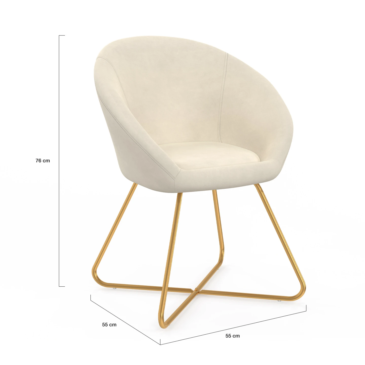 Fauteuil rond ANGELINA beige en velours pieds croisés dorés