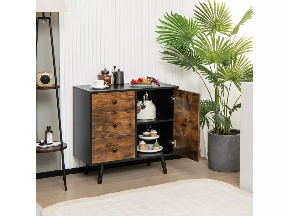 Buffet bas industriel, 3 tiroirs, placard à porte, étagère réglable, 73 x 40 x 76,5 cm