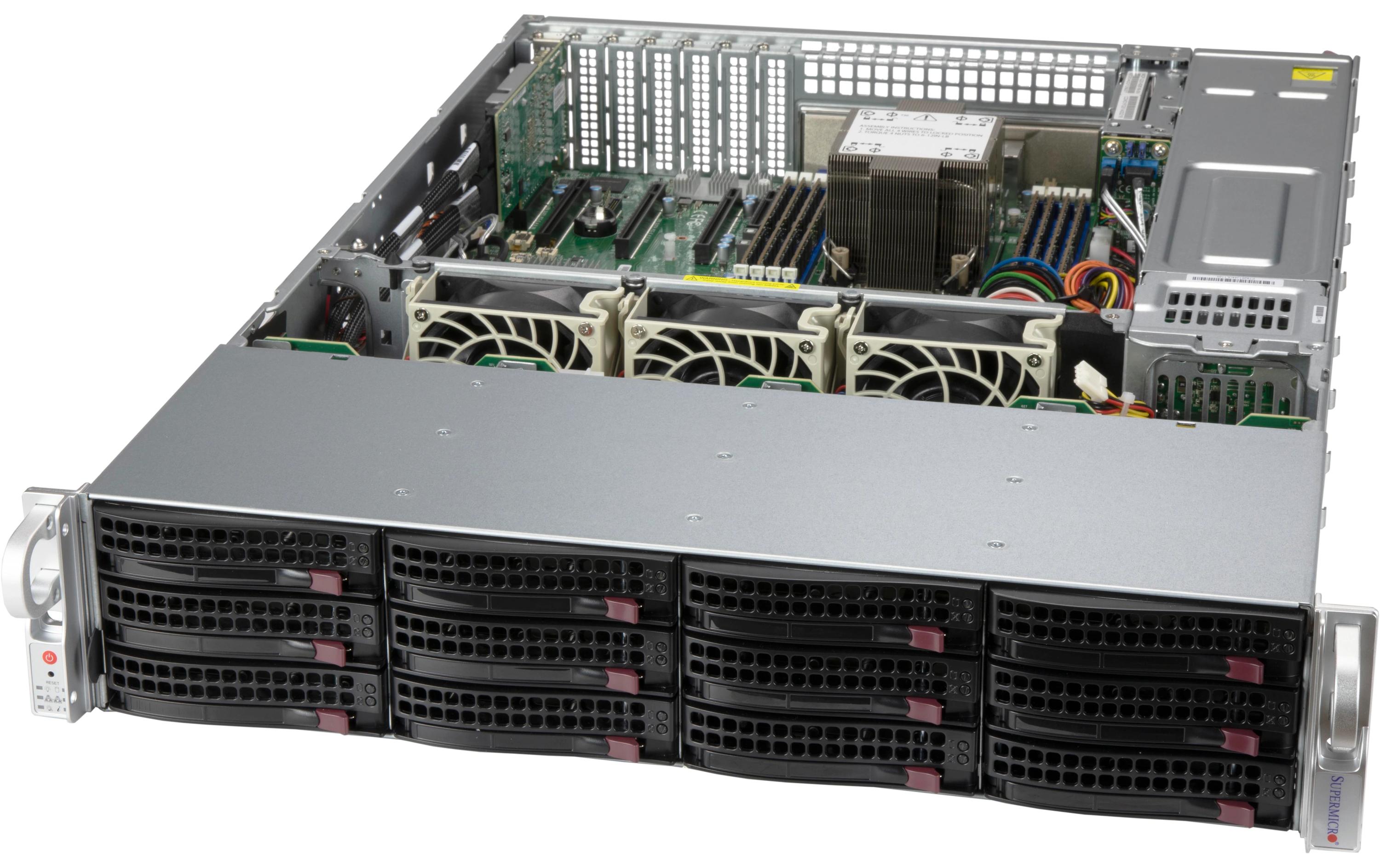 SuperChassis 826BAC12-R802LPB<br>2U Rackmount Chassis mit Unterstützung für bis zu 12x SAS3/SATA3/NVMe4 Speichergeräte, geeignet für anspruchsvolle Serveranwendungen