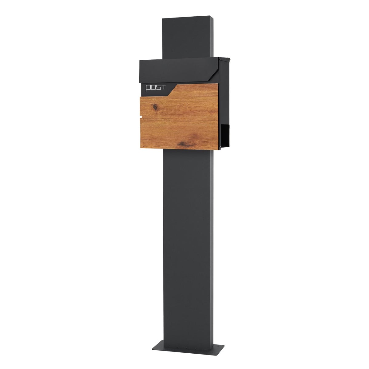 ECD Germany vrijstaande brievenbus met krantenvak, design brievenbus met post, brievenbussysteem, antraciet brievenbusstandaard 170cm roestvrij staal, antraciet houtlook brievenbus, gepoedercoat roestvrij staal