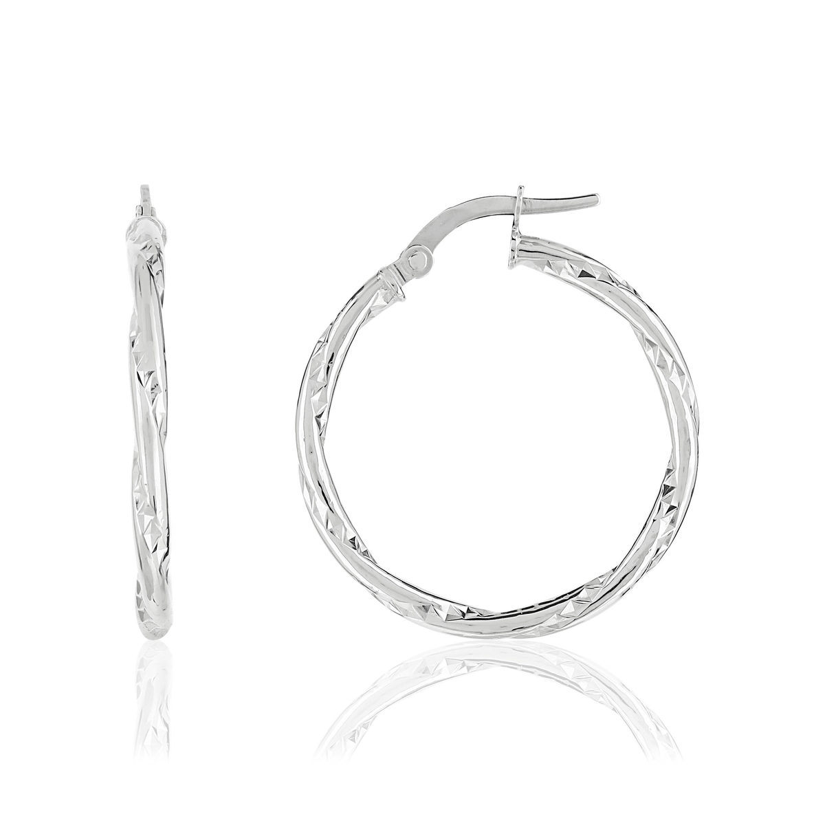 Créoles or 375 blanc diamanté 25 mm