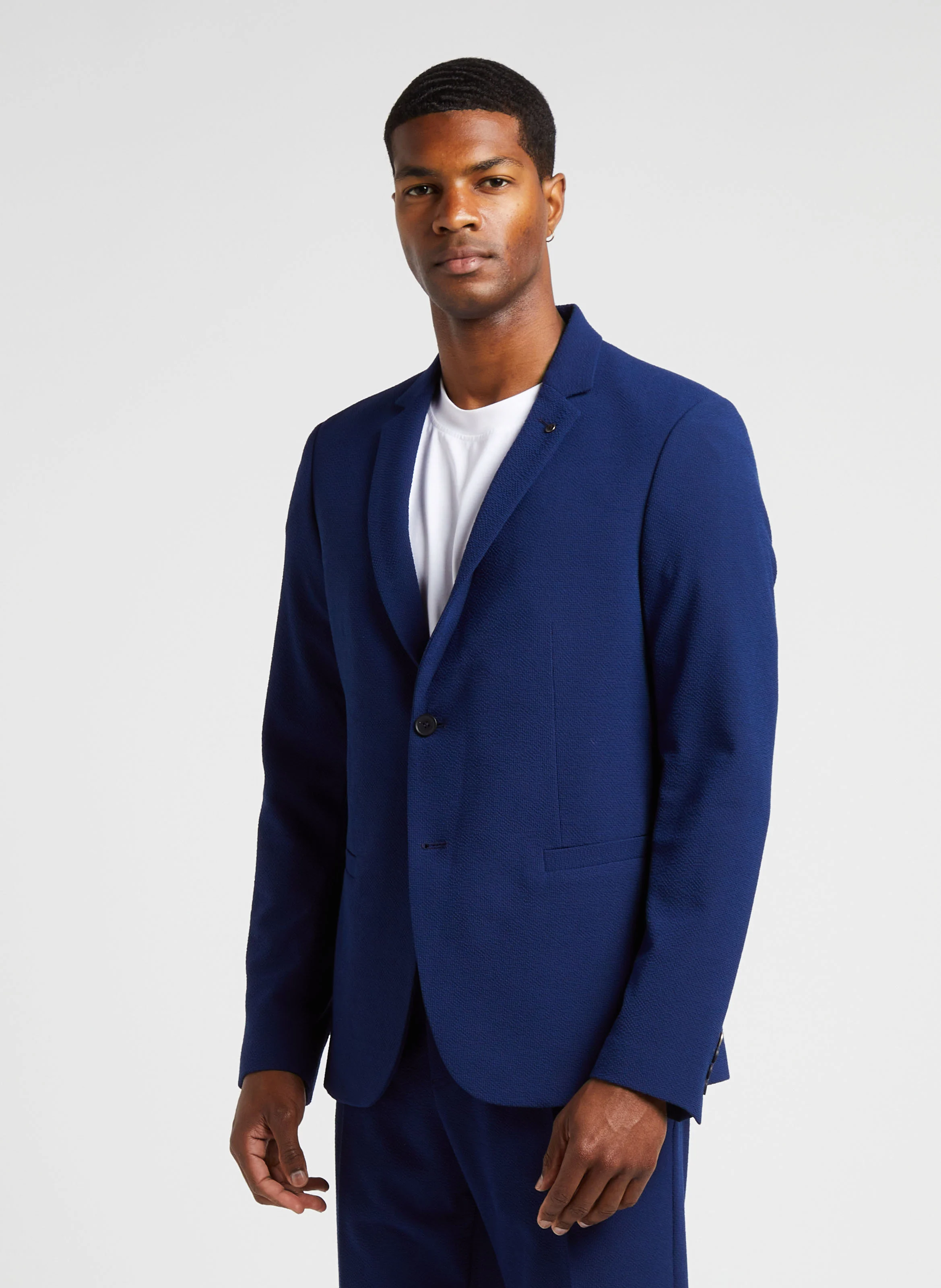 Veste de costume col tailleur texturée| Bleu