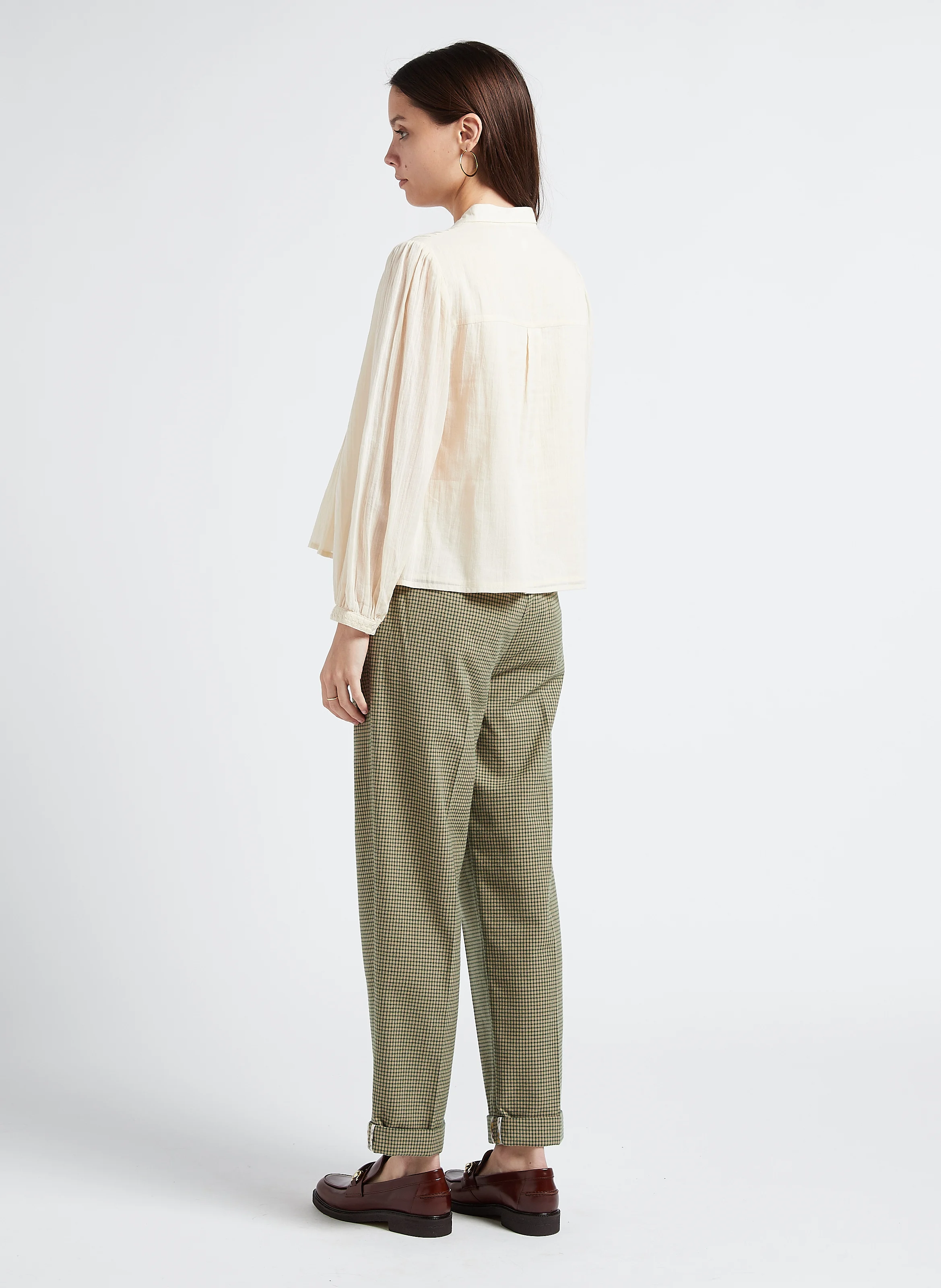 Pantalon carotte en coton| Vert
