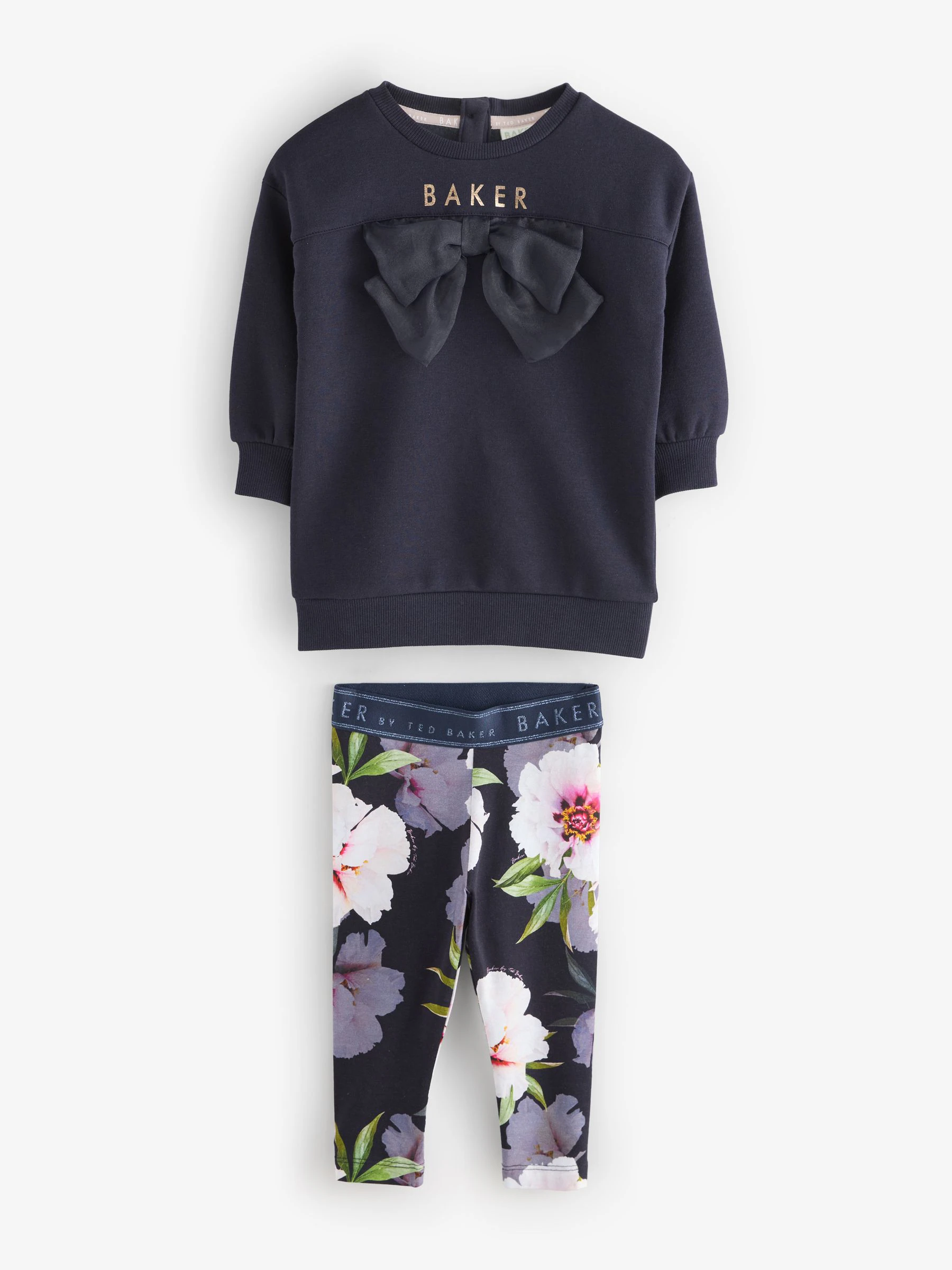 Marineblauw - Baker by Ted Baker 2 Piece Longline Bow Sweat and Floral Leggings Set