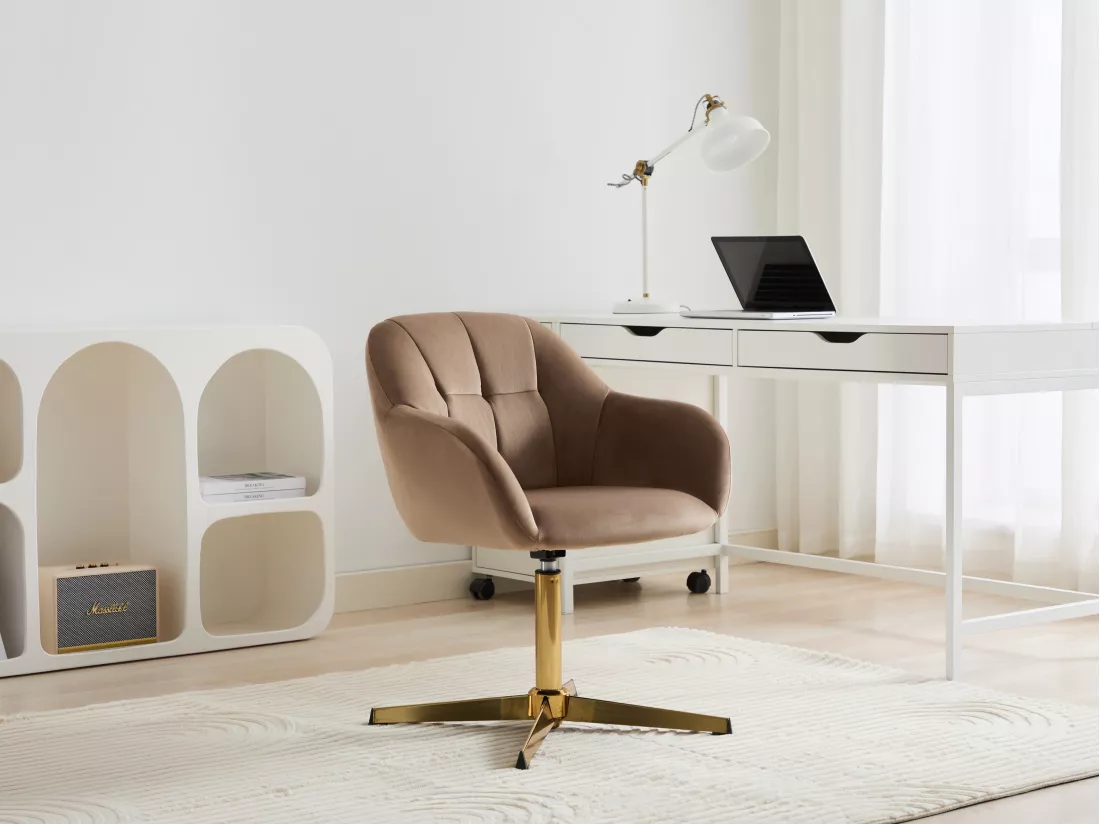Chaise de bureau en velours - Beige et doré - LANCIEGA de Pascal Morabito