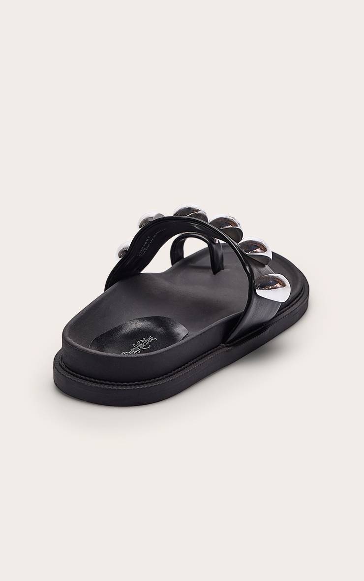 Noir Sandales À Semelle Intérieure Avec Détail Garniture Argentée En Synthétiquecuir
